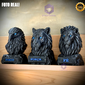 Os Bustos da Fé ORIGINAL Premium Decorativos KIT 3 BUSTOS COMPLETO Aguia Foco, Tigre Força, Leão Fé de Luxo pintados a mão, Pronta entrega