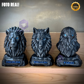 Os bustos do Poder ORIGINAL Premium Decorativos KIT 3 BUSTOS COMPLETO  Leão Disciplina, Lobo Execução, Aguia Foco, de Luxo pintados a mão, Pronta entrega