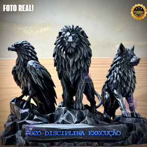 Os Guardiões do Poder ORIGINAL ® Premium Decorativos KIT 3 TOTENS CORPO COMPLETO  Leão Disciplina, Lobo Execução, Aguia Foco, de Luxo pintados a mão, Pronta entrega