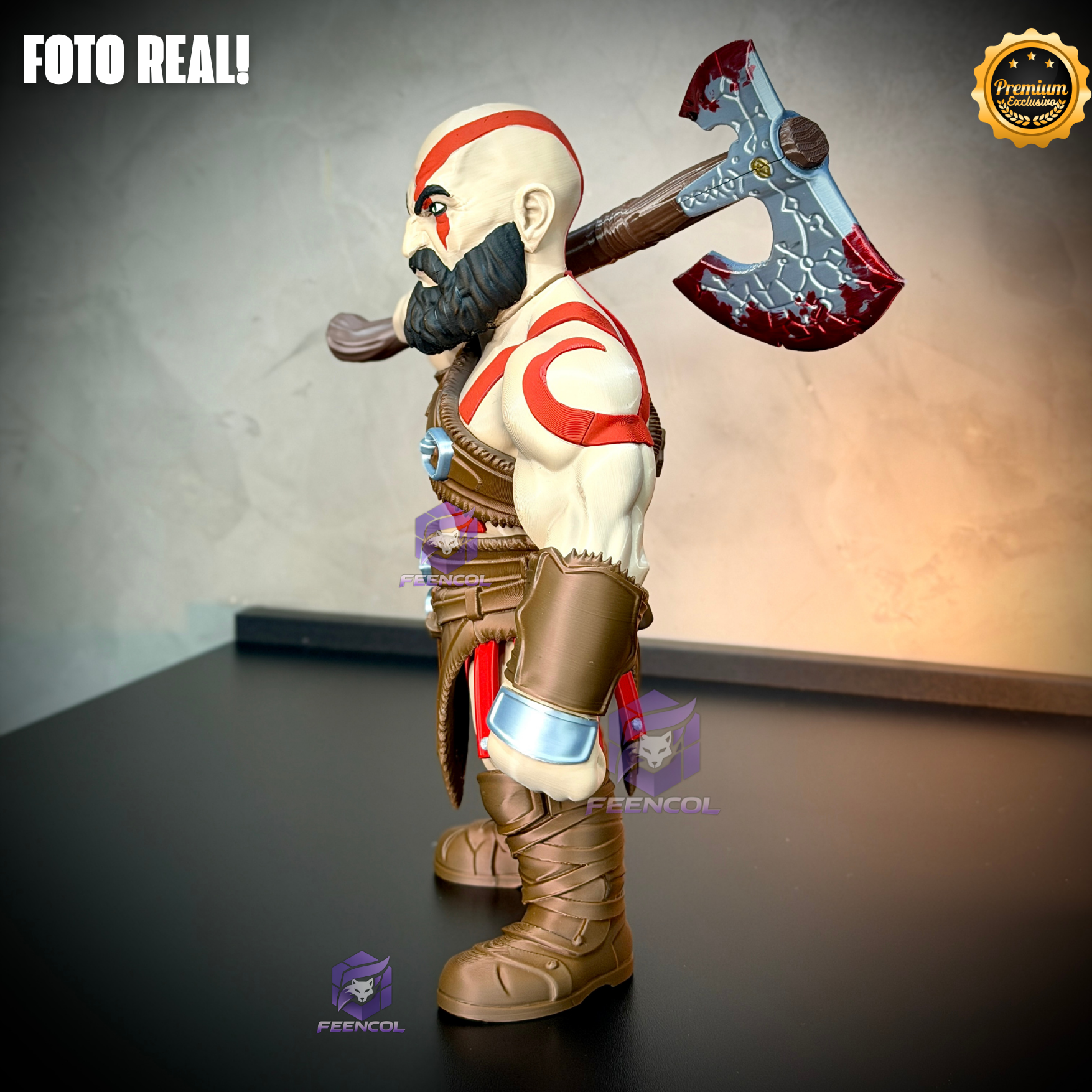 The God of War Kratos ( Figure decorativa Kratos ) GRANDE EXCLUSIVO Estilo Cartoon Pintado a mão Premium de Luxo a mão, Pronta entrega