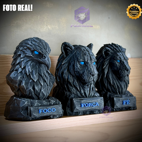 Os Bustos da Fé ORIGINAL Premium Decorativos KIT 3 BUSTOS COMPLETO Aguia Foco, Tigre Força, Leão Fé de Luxo pintados a mão, Pronta entrega