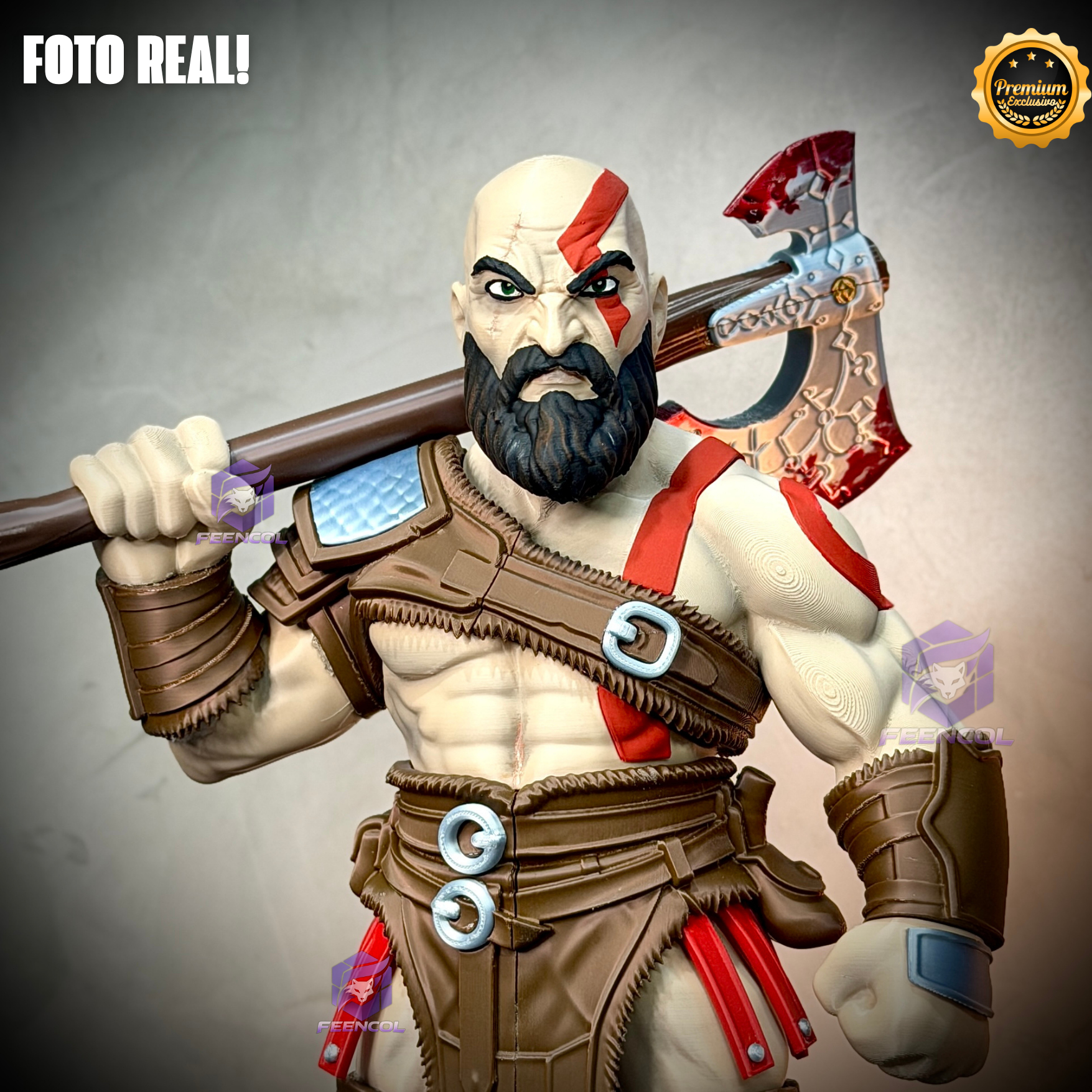 The God of War Kratos ( Figure decorativa Kratos ) GRANDE EXCLUSIVO Estilo Cartoon Pintado a mão Premium de Luxo a mão, Pronta entrega