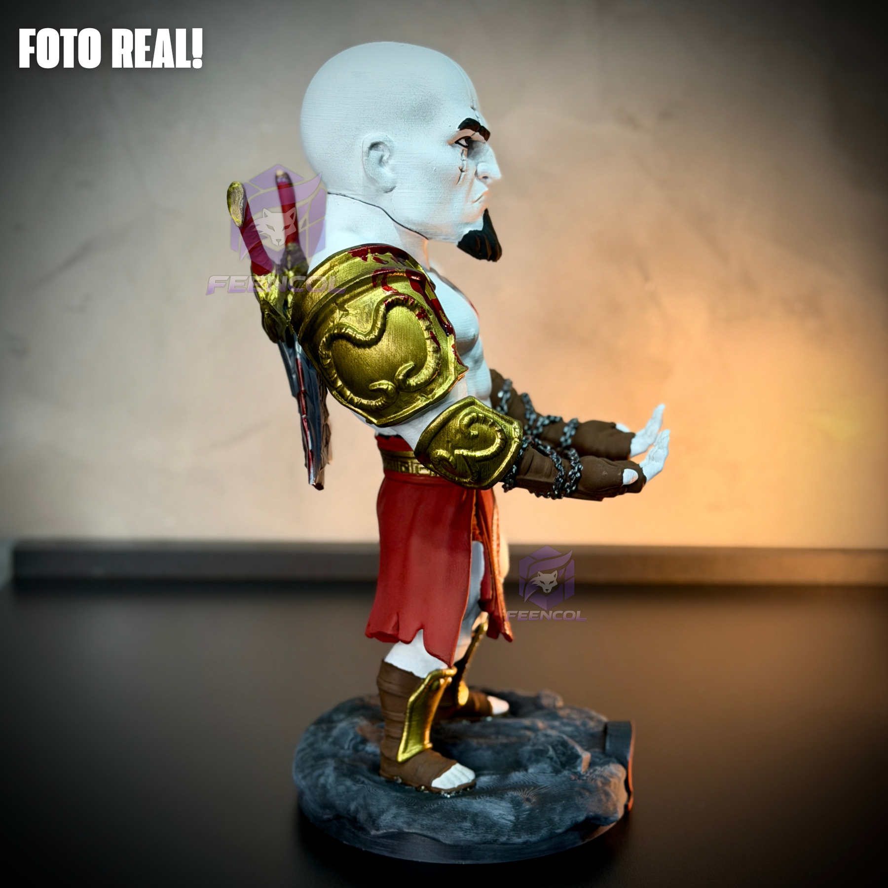 Suporte SUPER Premium Para Controle de Playstation e Xbox Kratos Jovem de luxo  pintado a mão Pronta Entrega com chaveiro de brinde