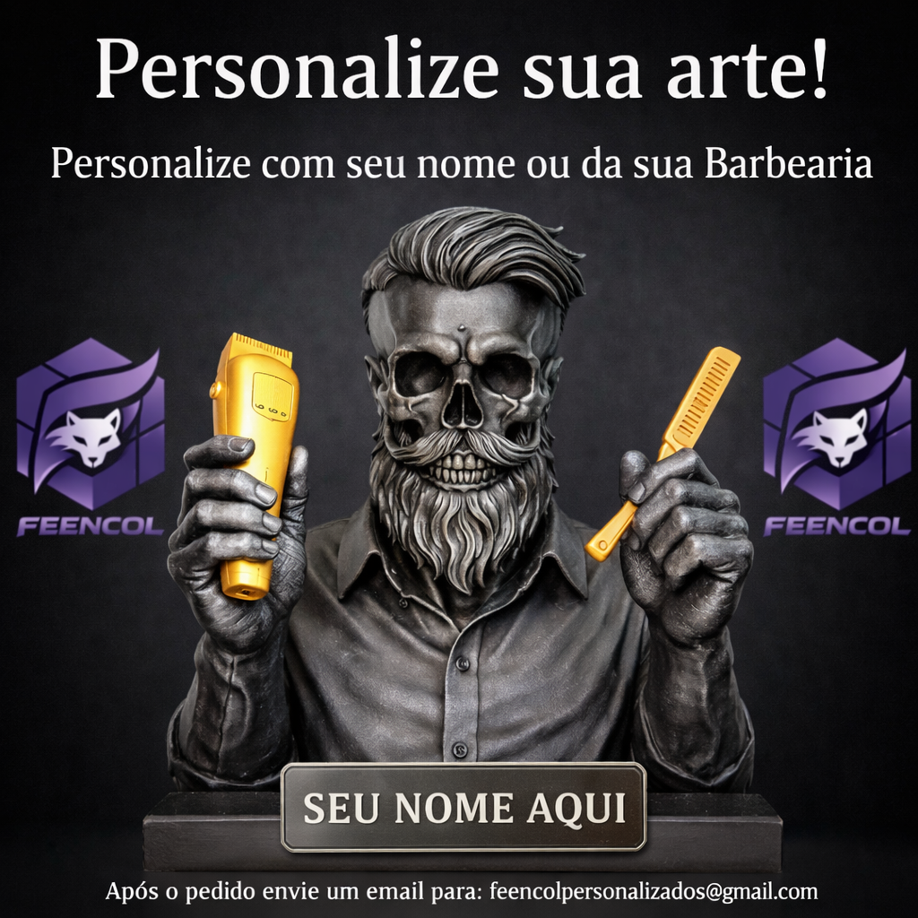 The Barber Skull– ( Figure Barbeiro Caveira) Premium Decorativo  de Luxo pintado a mão, Pronta entrega + Personalização Grátis ORIGINAL